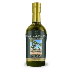 Kalamata extra virgin olive oil bottle from Stock Family Orchard in Newcastle, California