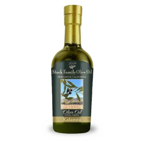 Kalamata extra virgin olive oil bottle from Stock Family Orchard in Newcastle, California