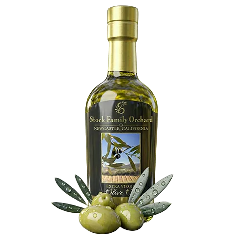 stock family orchard extra virgin olive oil with olives.
